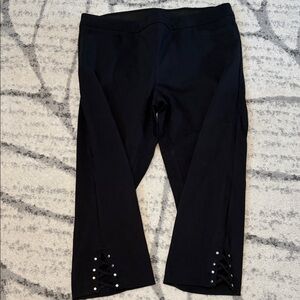Black Crop Dressy Leggings with Studded Lace-Up Hem
